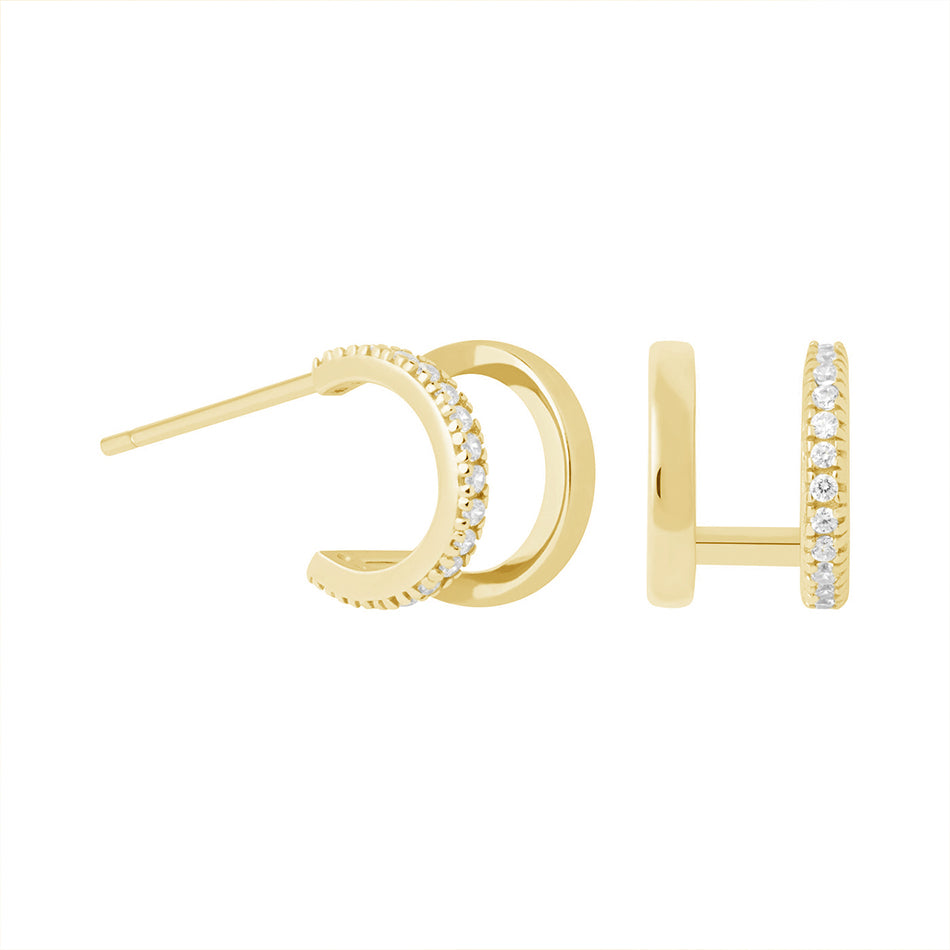 925 Cz Double Half Hoop Earring